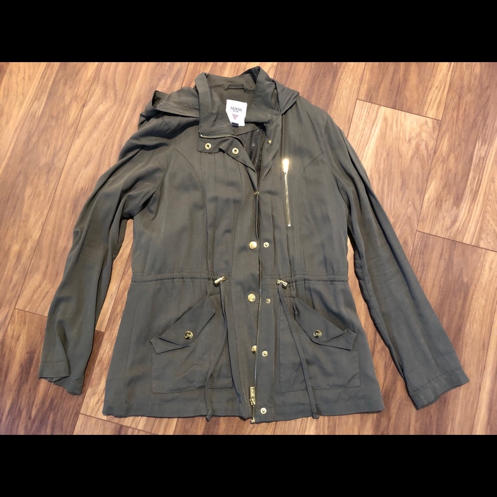 Guess green hooded tie waist jacket
